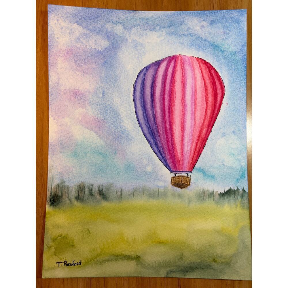 Hand painted watercolor original painting hot air balloon